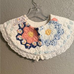 Handmade Vintage Quilt Collar Capelet Cottagecore Floral Patchwork Lace Trim